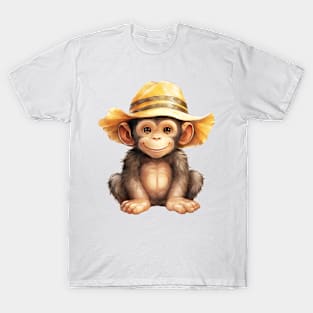 Chimpanzee in Straw Hat T-Shirt